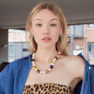 SUNSET FIELDS ORNAMENT BEADED PEARL NECKLACE sold by Lele Sadoughi