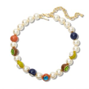 SUNSET FIELDS ORNAMENT BEADED PEARL NECKLACE sold by Lele Sadoughi