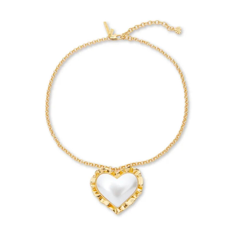 PEARL HEART RUFFLE PENDANT NECKLACE sold by Lele Sadoughi
