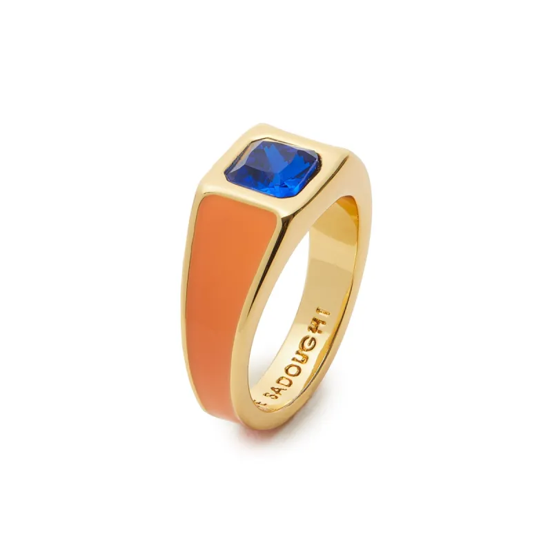APRICOT AQUA JEWELED SIGNET RING sold by Lele Sadoughi