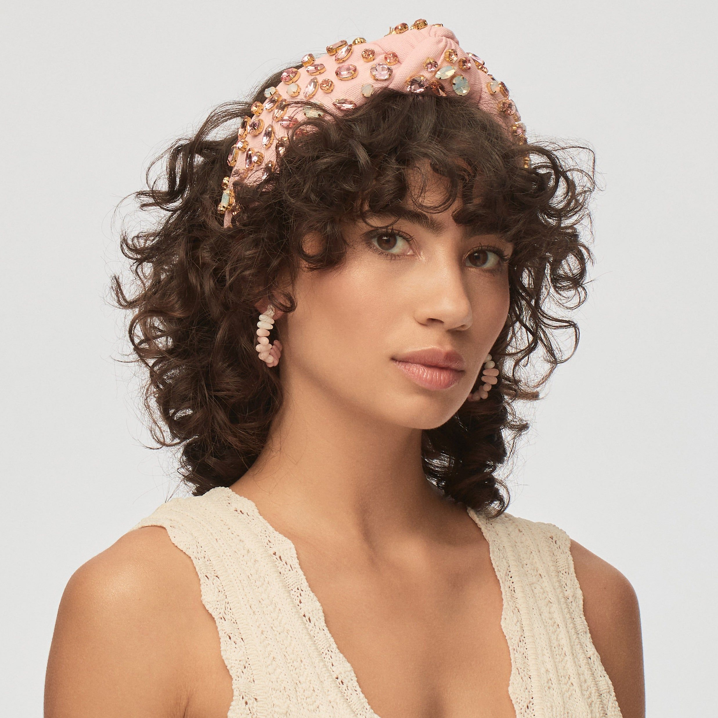 SHELL PINK GLITTERING CRYSTAL WOVEN KNOTTED HEADBAND sold by Lele Sadoughi product image thumbnail 4