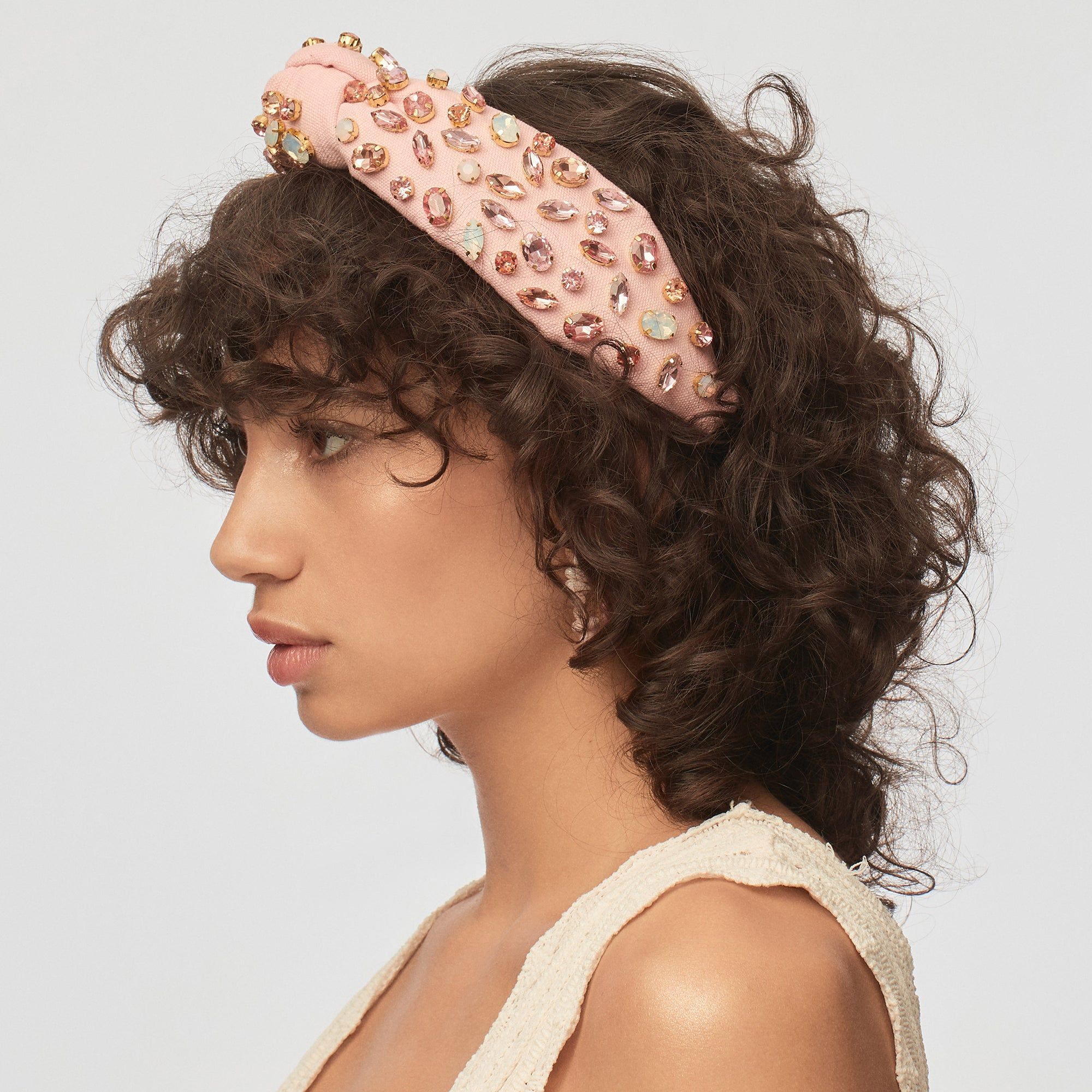 SHELL PINK GLITTERING CRYSTAL WOVEN KNOTTED HEADBAND sold by Lele Sadoughi product image thumbnail 2