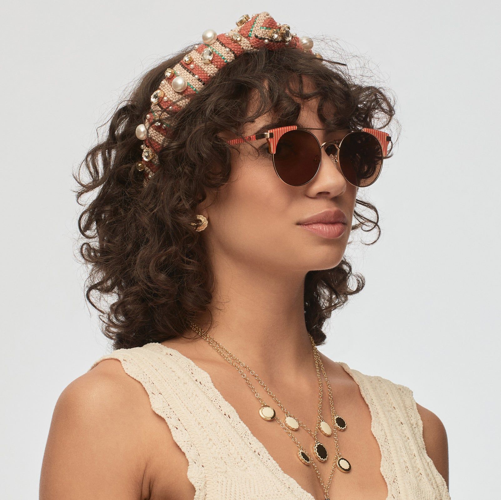 SANDY BEACH PEARL AND CRYSTAL SLIM KNOTTED HEADBAND sold by Lele Sadoughi product image thumbnail 2