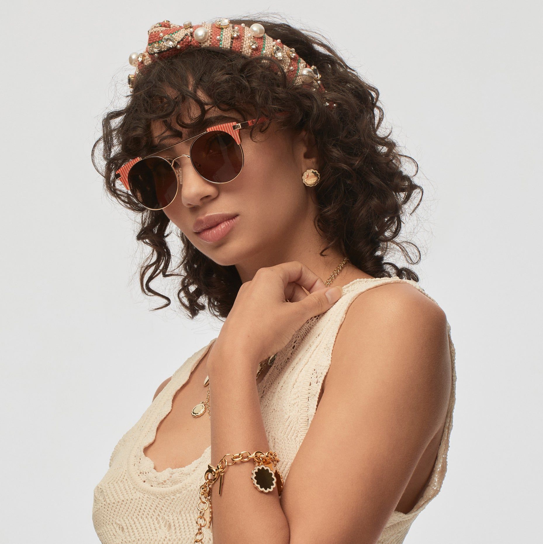 SANDY BEACH PEARL AND CRYSTAL SLIM KNOTTED HEADBAND sold by Lele Sadoughi product image thumbnail 4