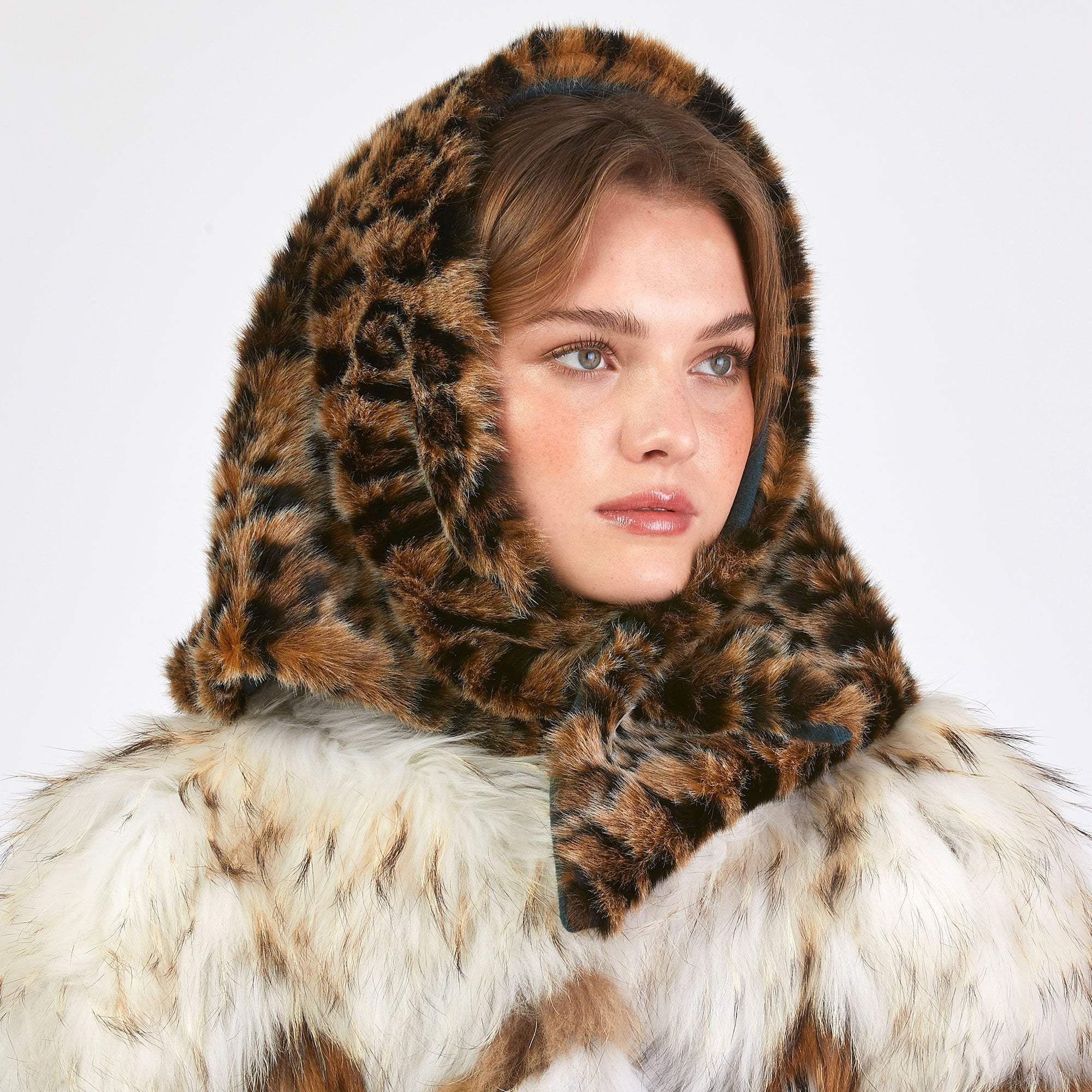 LEOPARD FAUX FUR BONNET SCARF sold by Lele Sadoughi product image thumbnail 3