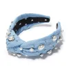 LIGHT DENIM PEARL BEZEL KNOTTED HEADBAND sold by Lele Sadoughi