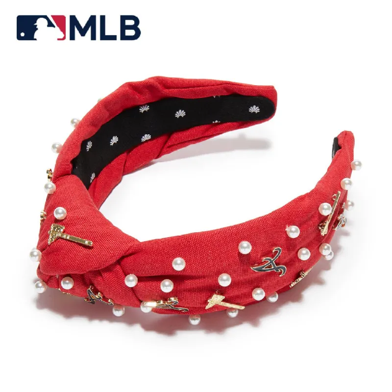 ATLANTA BRAVES LELE SADOUGHI / MLB RED EMBELLISHED KNOTTED HEADBAND sold by Lele Sadoughi