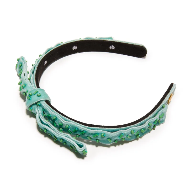 TURQUOISE EMBELLISHED BARDOT SLIM RIBBON HEADBAND sold by Lele Sadoughi