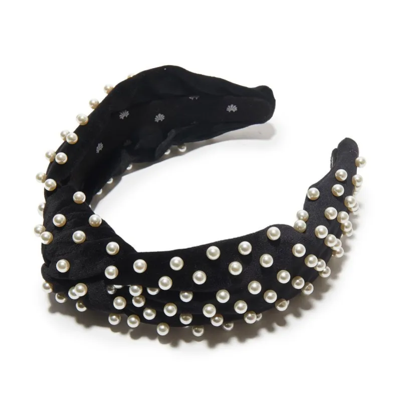 JET PEARL VELVET KNOTTED HEADBAND sold by Lele Sadoughi