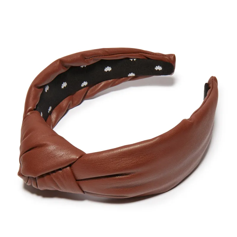 WALNUT FAUX LEATHER KNOTTED HEADBAND sold by Lele Sadoughi