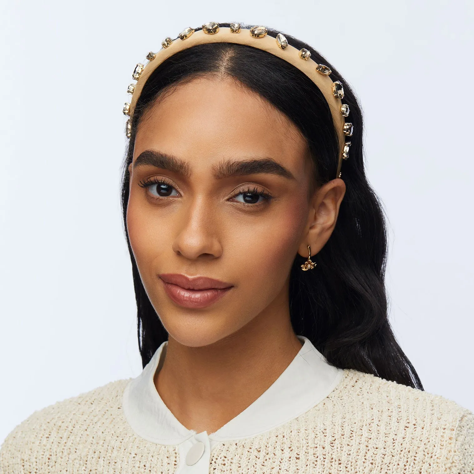 BISQUE MIXED CRYSTAL VELVET GIGI HEADBAND sold by Lele Sadoughi product image thumbnail 5