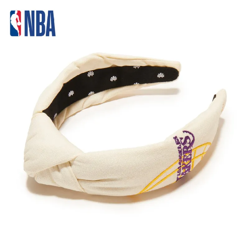 LA LAKERS LELE SADOUGHI / NBA IVORY EMBROIDERED KNOTTED HEADBAND sold by Lele Sadoughi