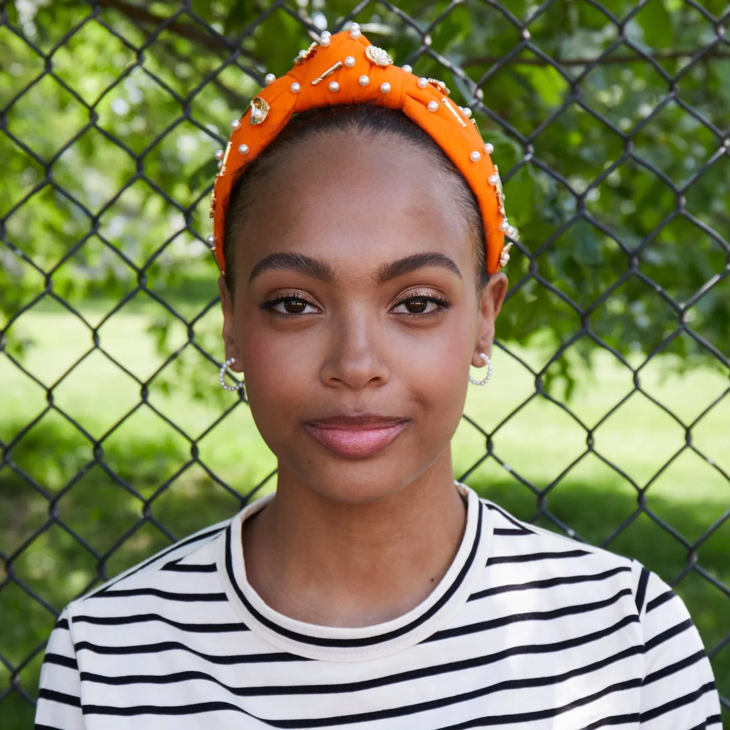NY METS LELE SADOUGHI / MLB ORANGE EMBELLISHED KNOTTED HEADBAND sold by Lele Sadoughi product image thumbnail 4
