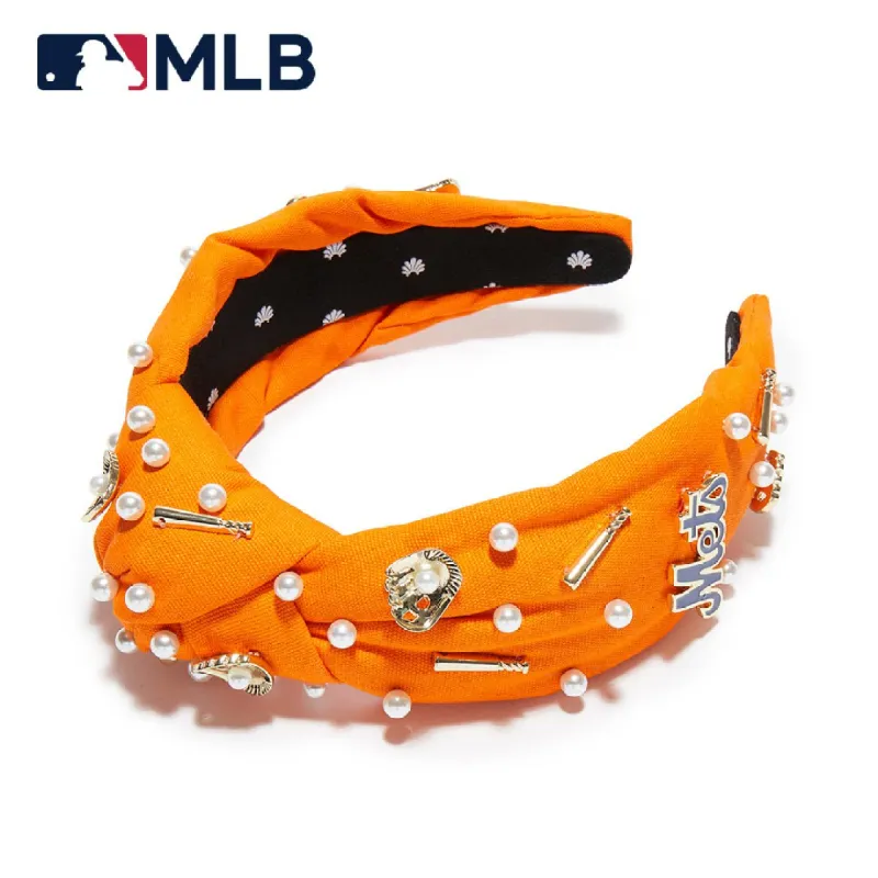NY METS LELE SADOUGHI / MLB ORANGE EMBELLISHED KNOTTED HEADBAND sold by Lele Sadoughi