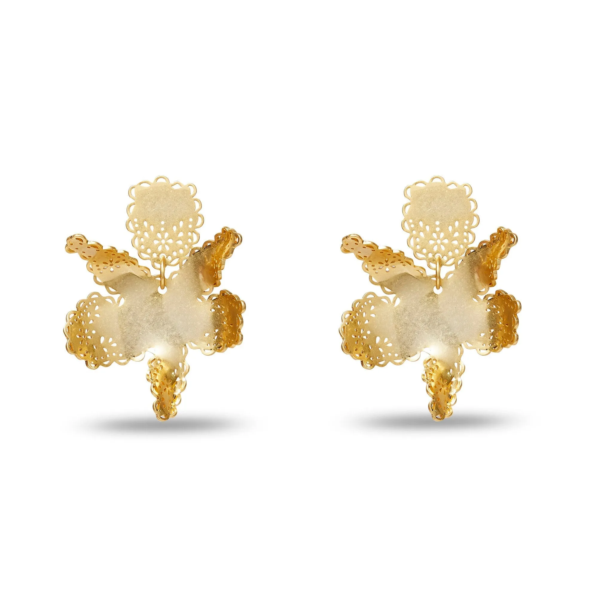 GOLD LACE METAL PAPER LILY EARRINGS sold by Lele Sadoughi