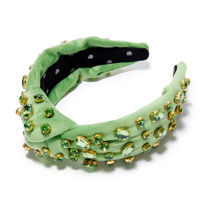AUGUST PERIDOT OVAL CRYSTAL VELVET KNOTTED HEADBAND sold by Lele Sadoughi