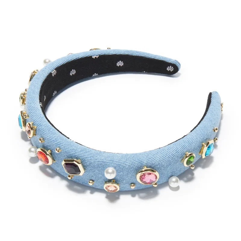LIGHT DENIM GEM BEZEL DENIM ALICE HEADBAND sold by Lele Sadoughi