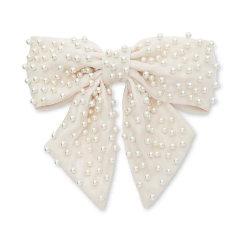 IVORY NATALIA PEARL EMBELLISHED BOW BARRETTE sold by Lele Sadoughi