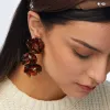 TIGERS EYE ROSE PETAL TRIPLE DROP CLIP-ON EARRINGS sold by Lele Sadoughi