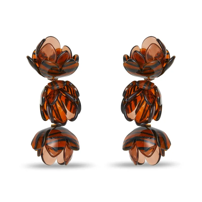 TIGERS EYE ROSE PETAL TRIPLE DROP CLIP-ON EARRINGS sold by Lele Sadoughi