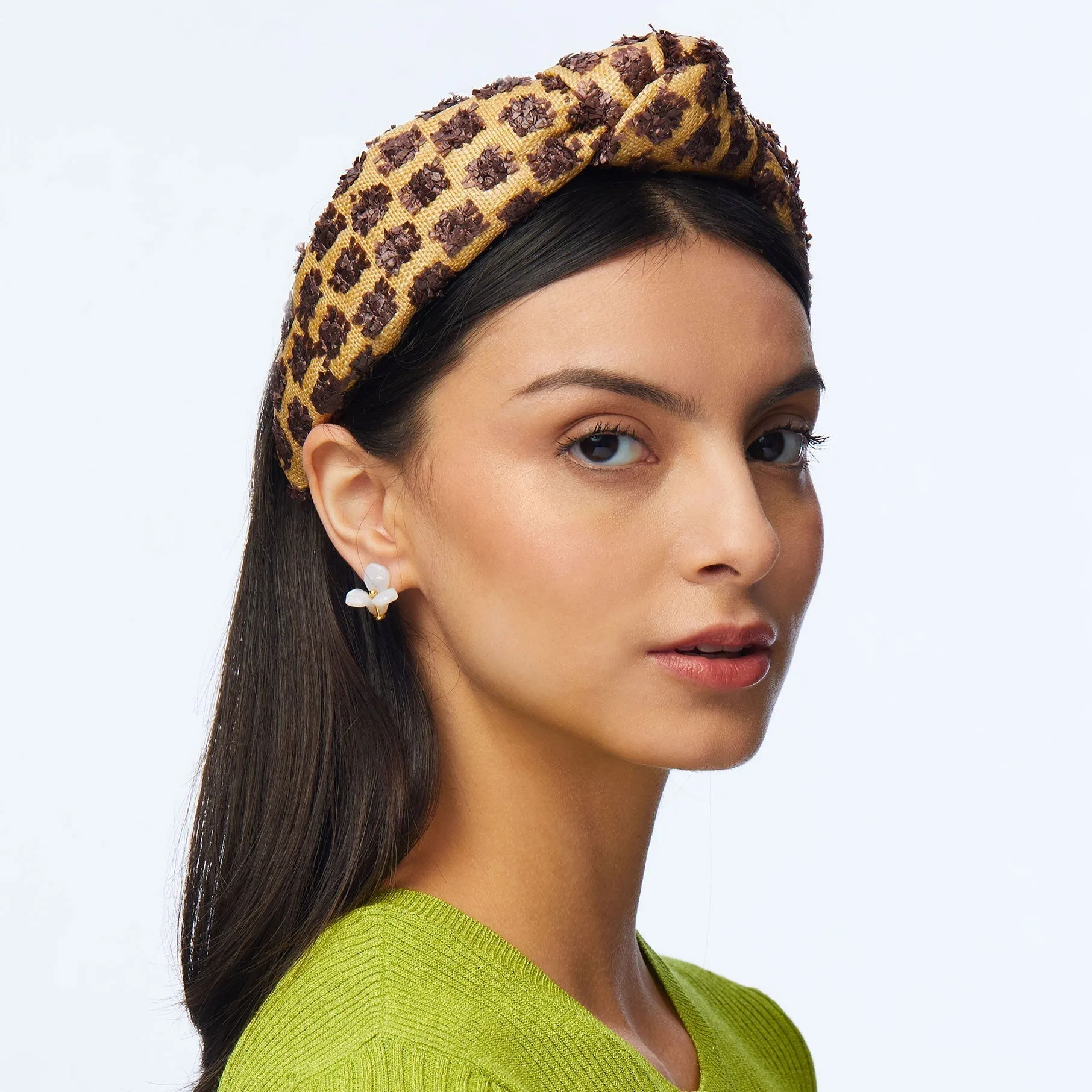 CHOCOLATE DOTTED RAFFIA KNOTTED HEADBAND sold by Lele Sadoughi product image thumbnail 5