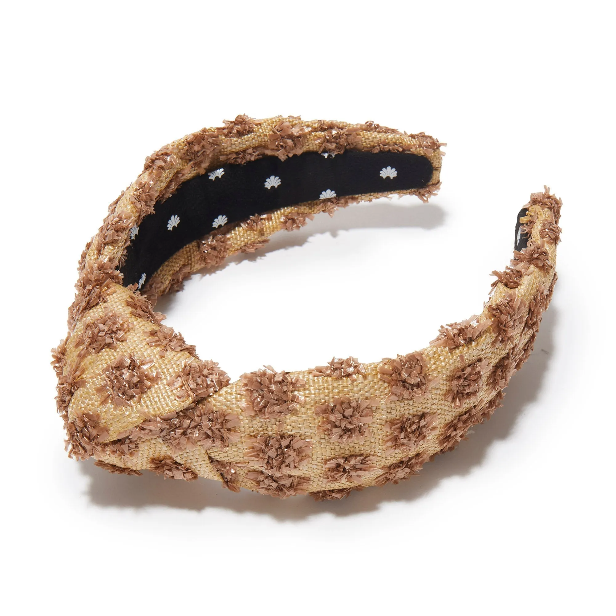 CHOCOLATE DOTTED RAFFIA KNOTTED HEADBAND sold by Lele Sadoughi