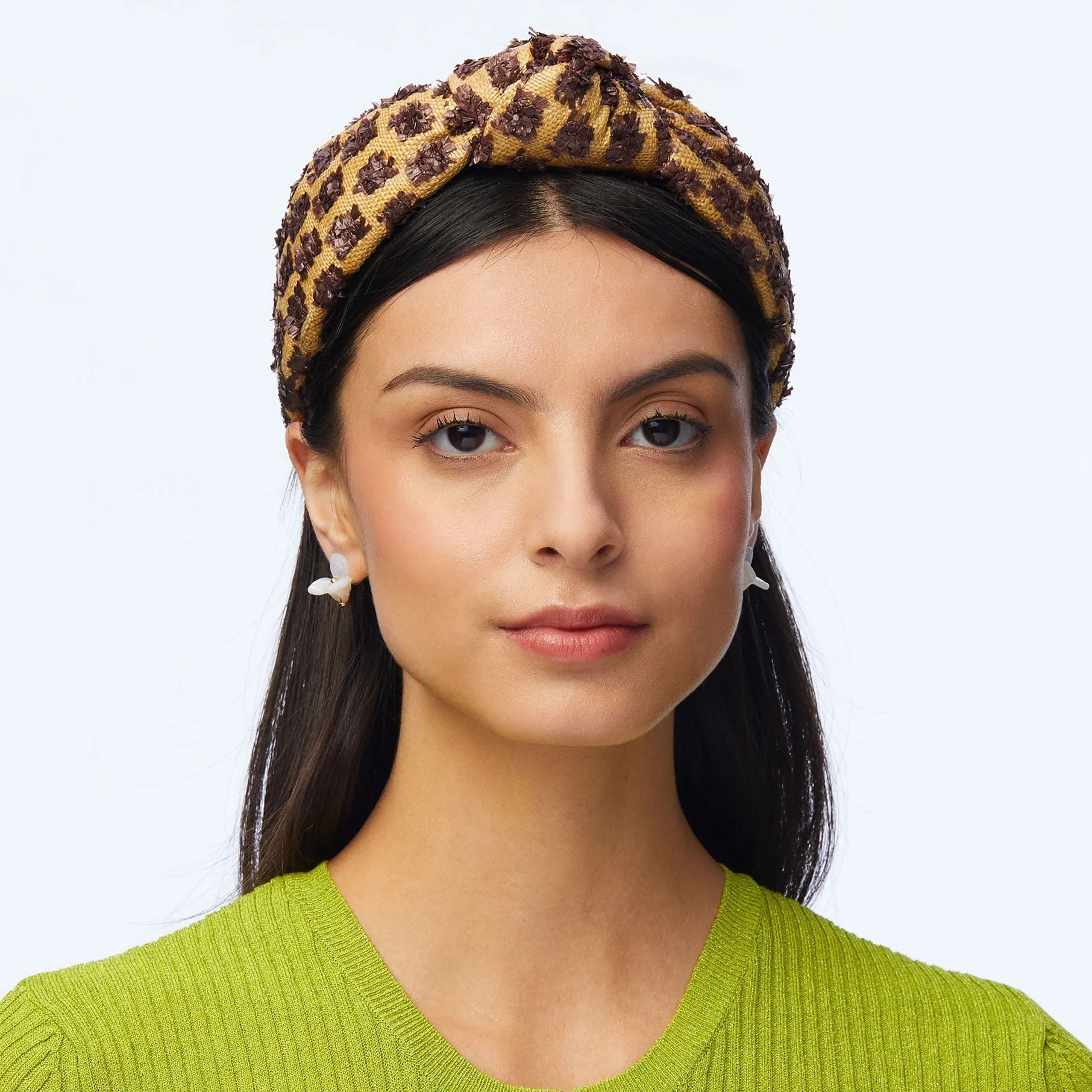 CHOCOLATE DOTTED RAFFIA KNOTTED HEADBAND sold by Lele Sadoughi product image thumbnail 2