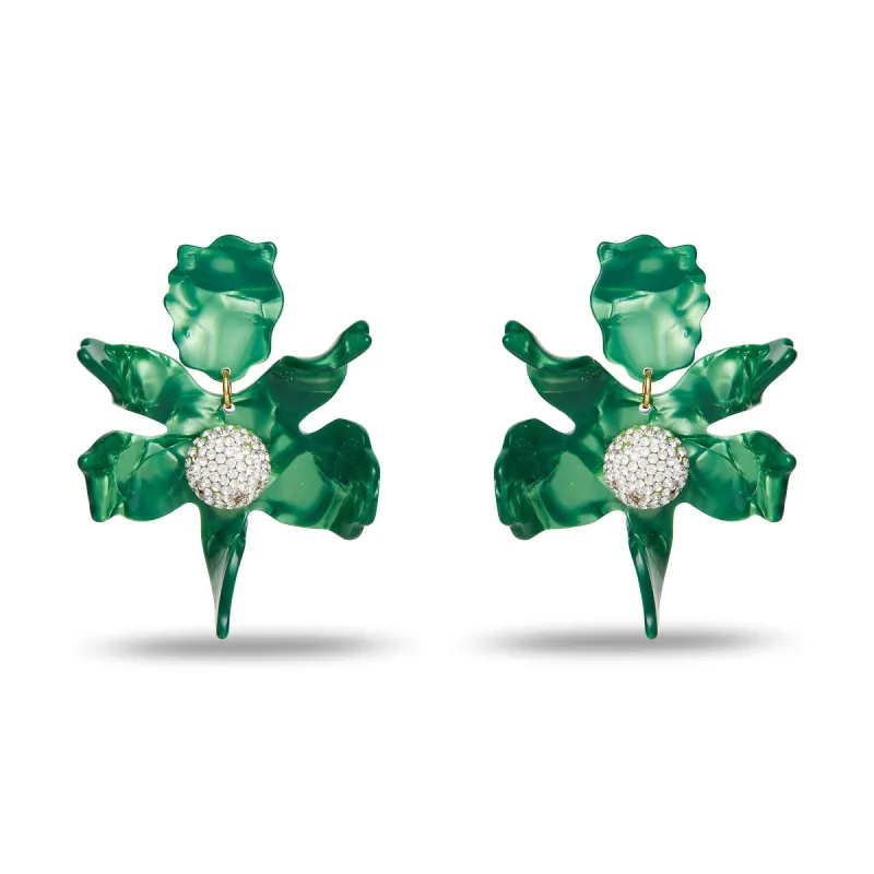 LEAF GREEN CRYSTAL LILY EARRINGS sold by Lele Sadoughi
