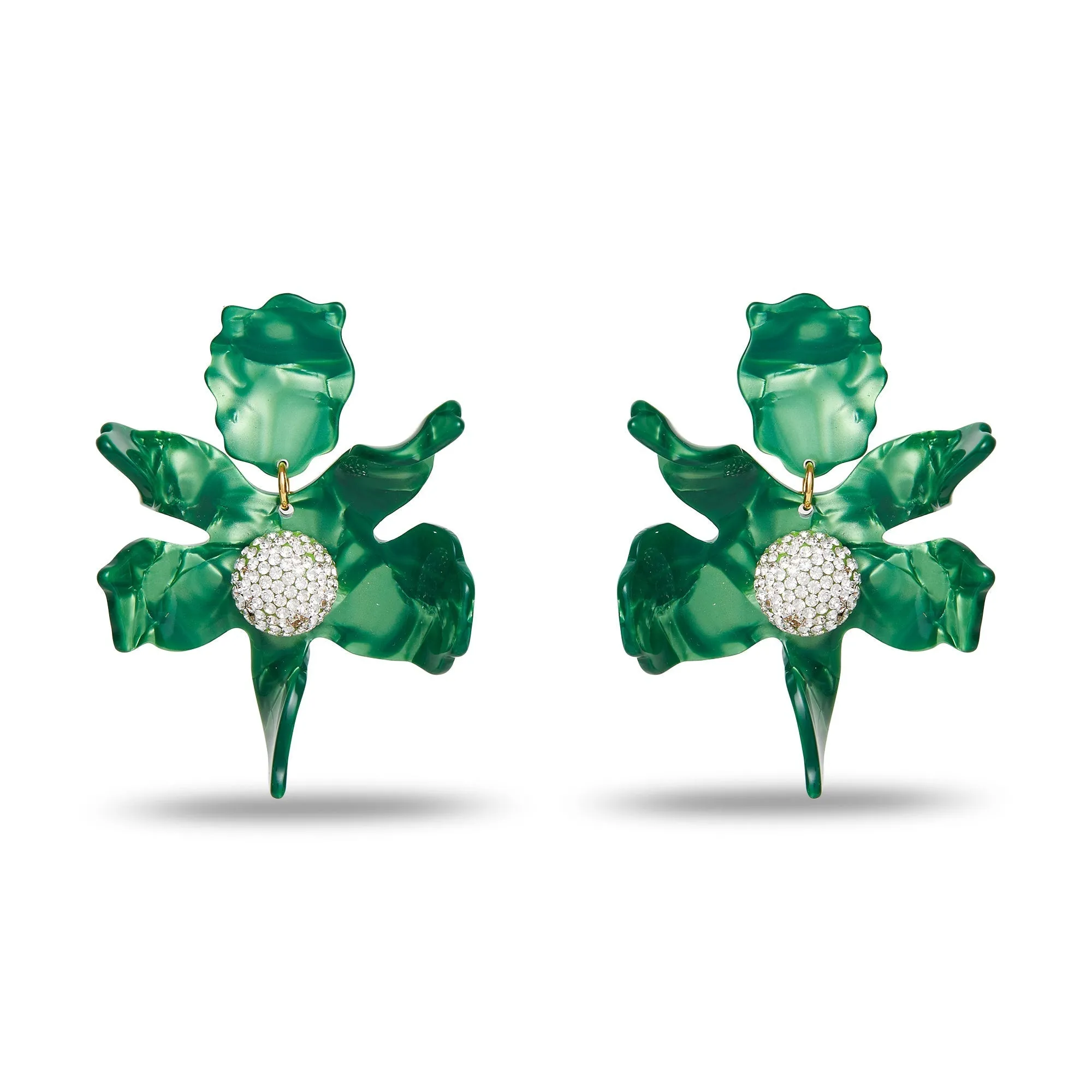 LEAF GREEN CRYSTAL LILY EARRINGS sold by Lele Sadoughi