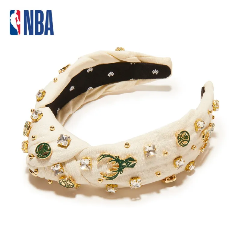 *PRE-ORDER* MILWAUKEE BUCKS LELE SADOUGHI / NBA IVORY EMBELLISHED KNOTTED HEADBAND sold by Lele Sadoughi