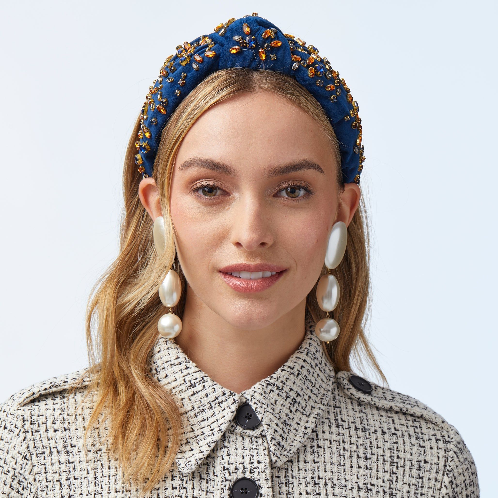 NAVY VELVET MIXED CRYSTAL KNOTTED HEADBAND sold by Lele Sadoughi product image thumbnail 2