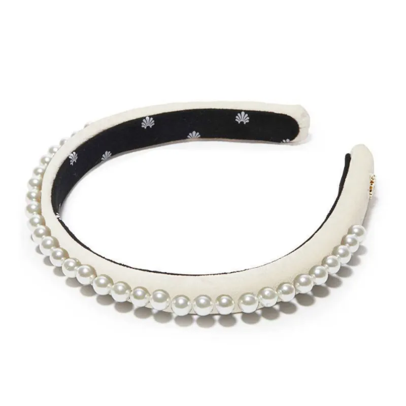 IVORY PEARL EMBELLISHED VELVET GIGI HEADBAND sold by Lele Sadoughi