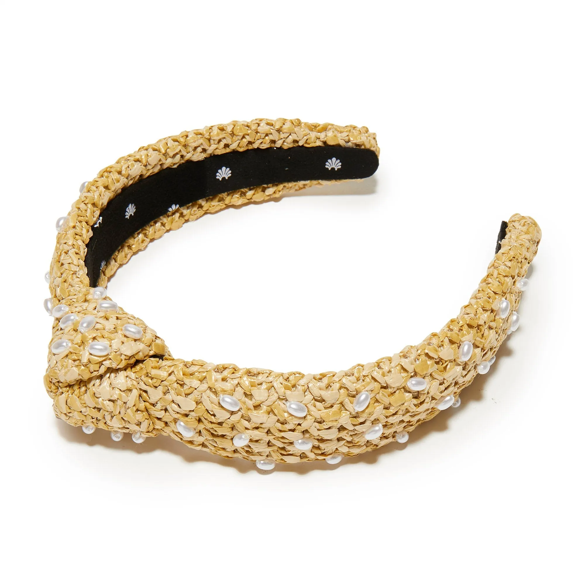 NATURAL PEARL EMBELLISHED RAFFIA SLIM KNOTTED HEADBAND sold by Lele Sadoughi