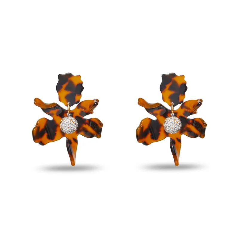 TORTOISE SMALL CRYSTAL LILY EARRINGS sold by Lele Sadoughi