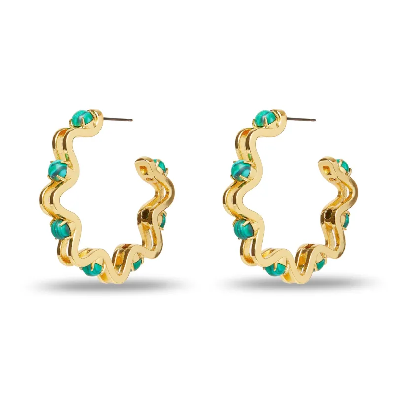 MALACHITE CATERPILLAR HOOP EARRINGS sold by Lele Sadoughi