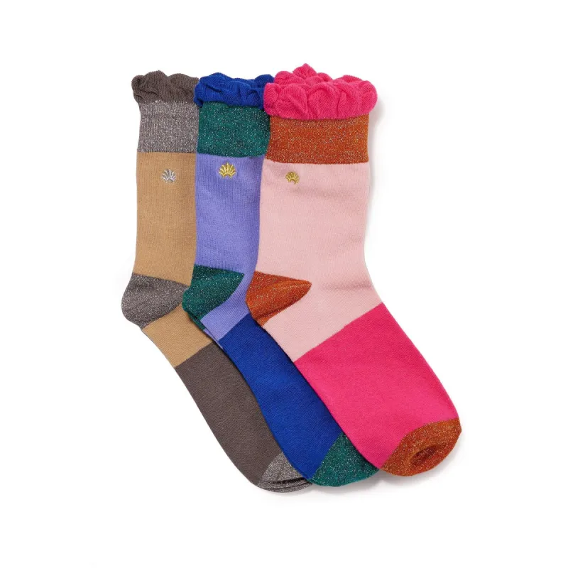 ELECTRIC RAINBOW SET OF 3 RUFFLE CONFETTI SOCKS sold by Lele Sadoughi