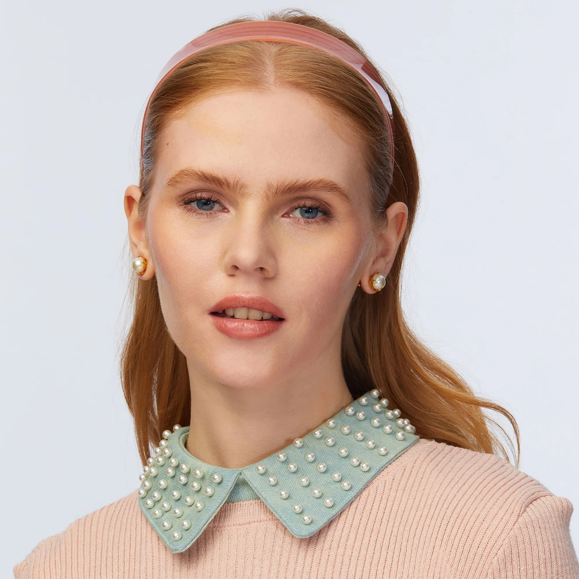 FADED DENIM PEARL EMBELLISHED COLLAR sold by Lele Sadoughi product image thumbnail 4