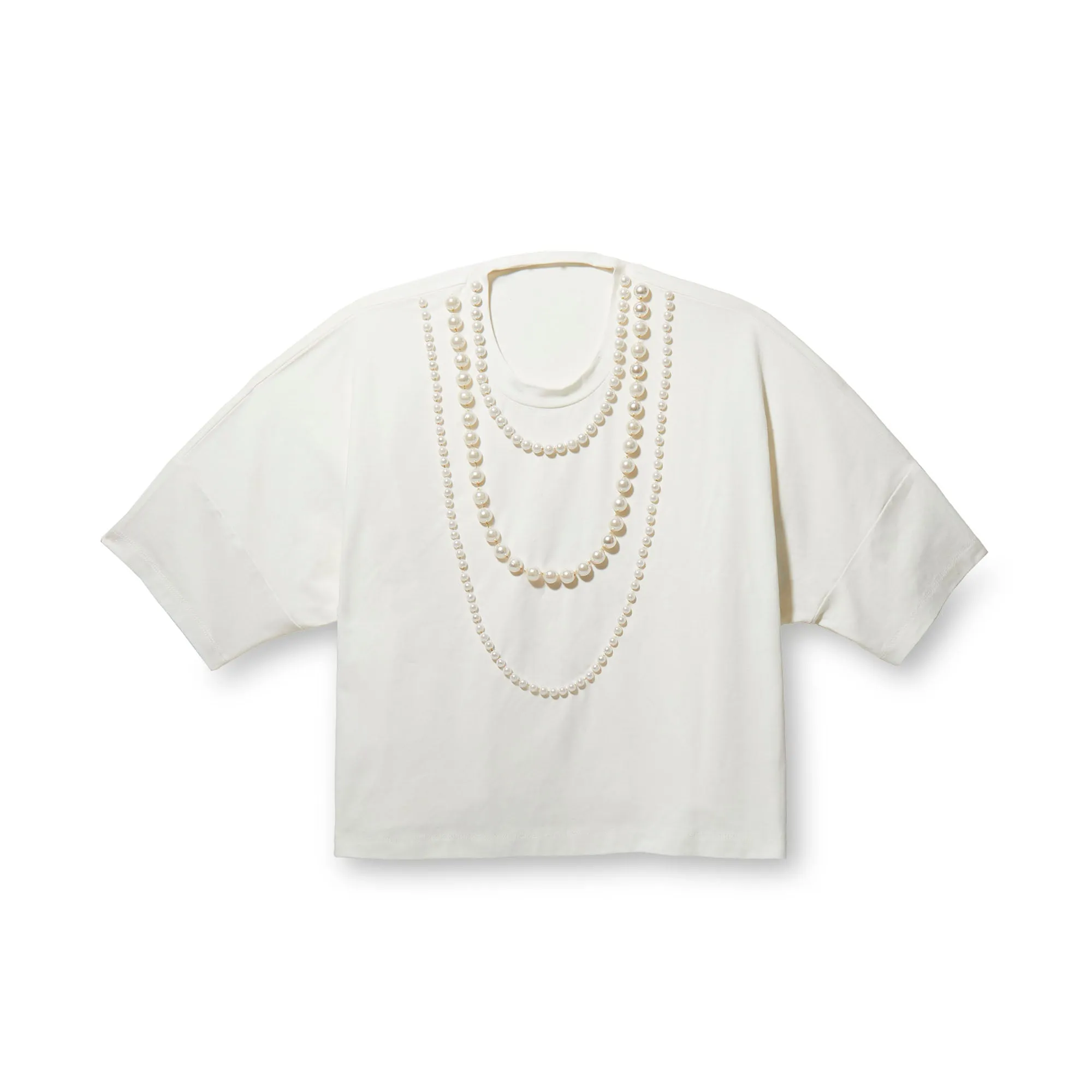 IVORY SHORT-SLEEVE PEARL STRAND TEE sold by Lele Sadoughi