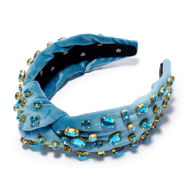 DECEMBER BLUE TOPAZ OVAL CRYSTAL VELVET KNOTTED HEADBAND sold by Lele Sadoughi
