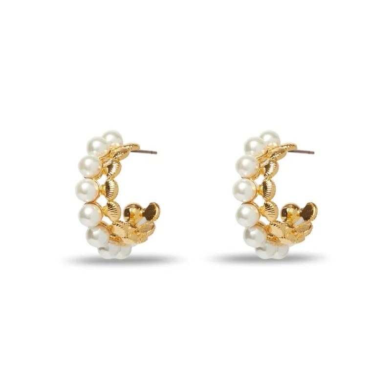 GOLD COQUILLE PEARL HOOP EARRINGS sold by Lele Sadoughi