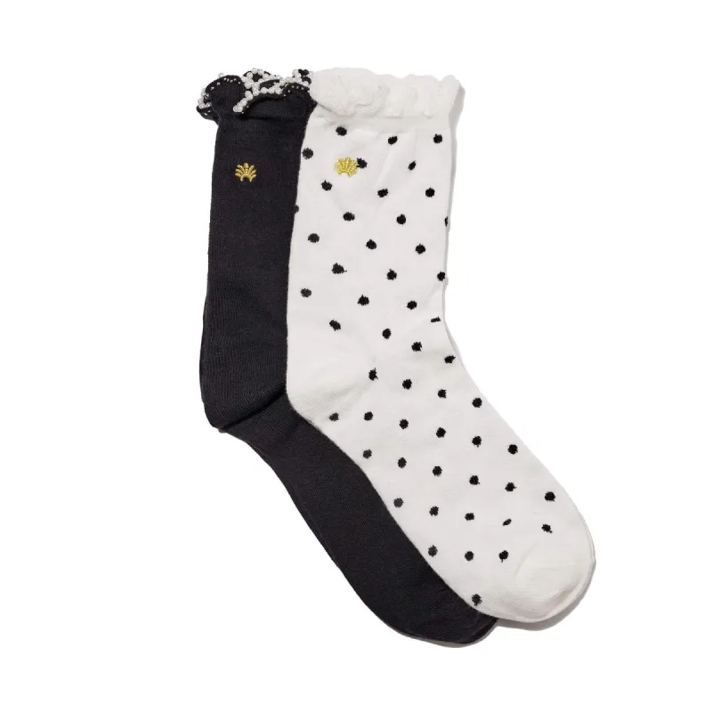 BLACK AND WHITE SET OF 2 BLACK TIE RUFFLE SOCKS sold by Lele Sadoughi