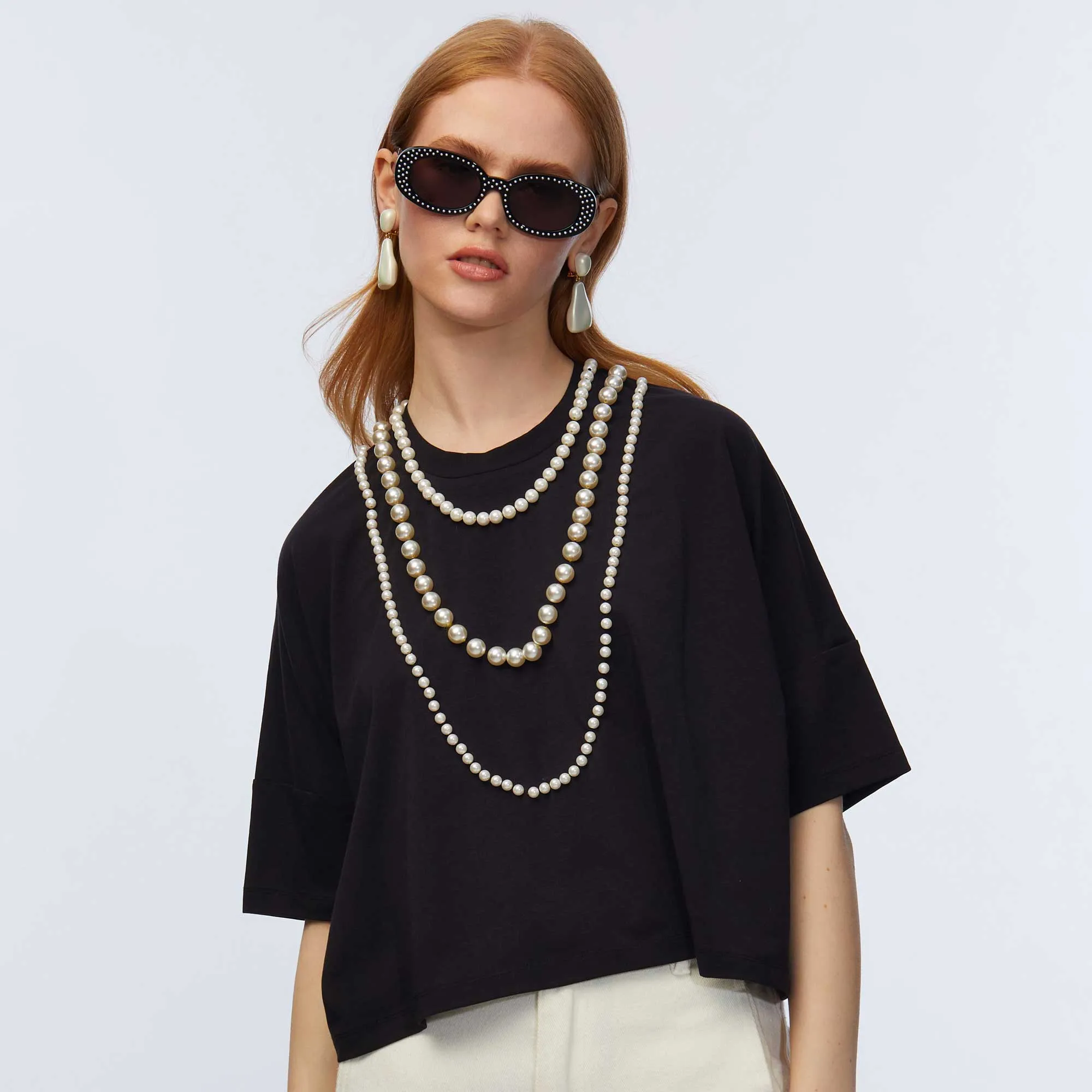 JET SHORT-SLEEVE PEARL EMBELLISHED TEE sold by Lele Sadoughi product image thumbnail 2