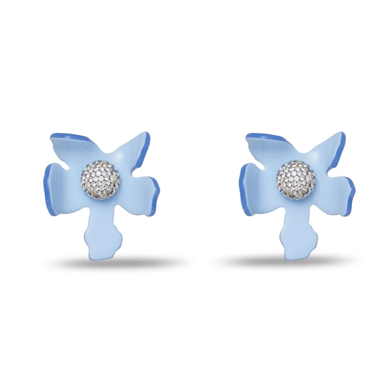 LAKE BLUE CRYSTAL LILY BUTTON EARRINGS sold by Lele Sadoughi