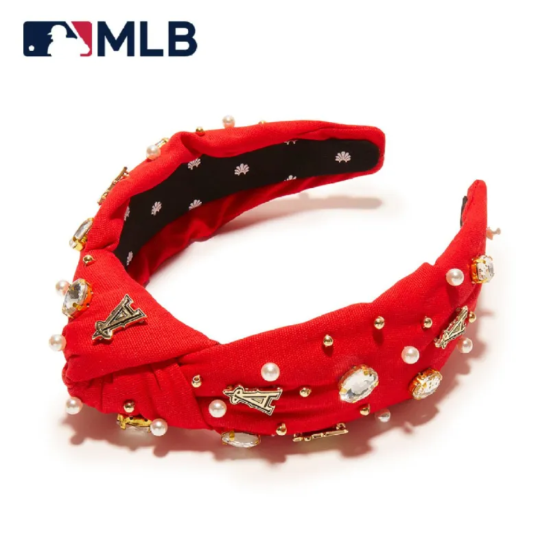 LOS ANGELES ANGELS LELE SADOUGHI / MLB RED EMBELLISHED KNOTTED HEADBAND sold by Lele Sadoughi