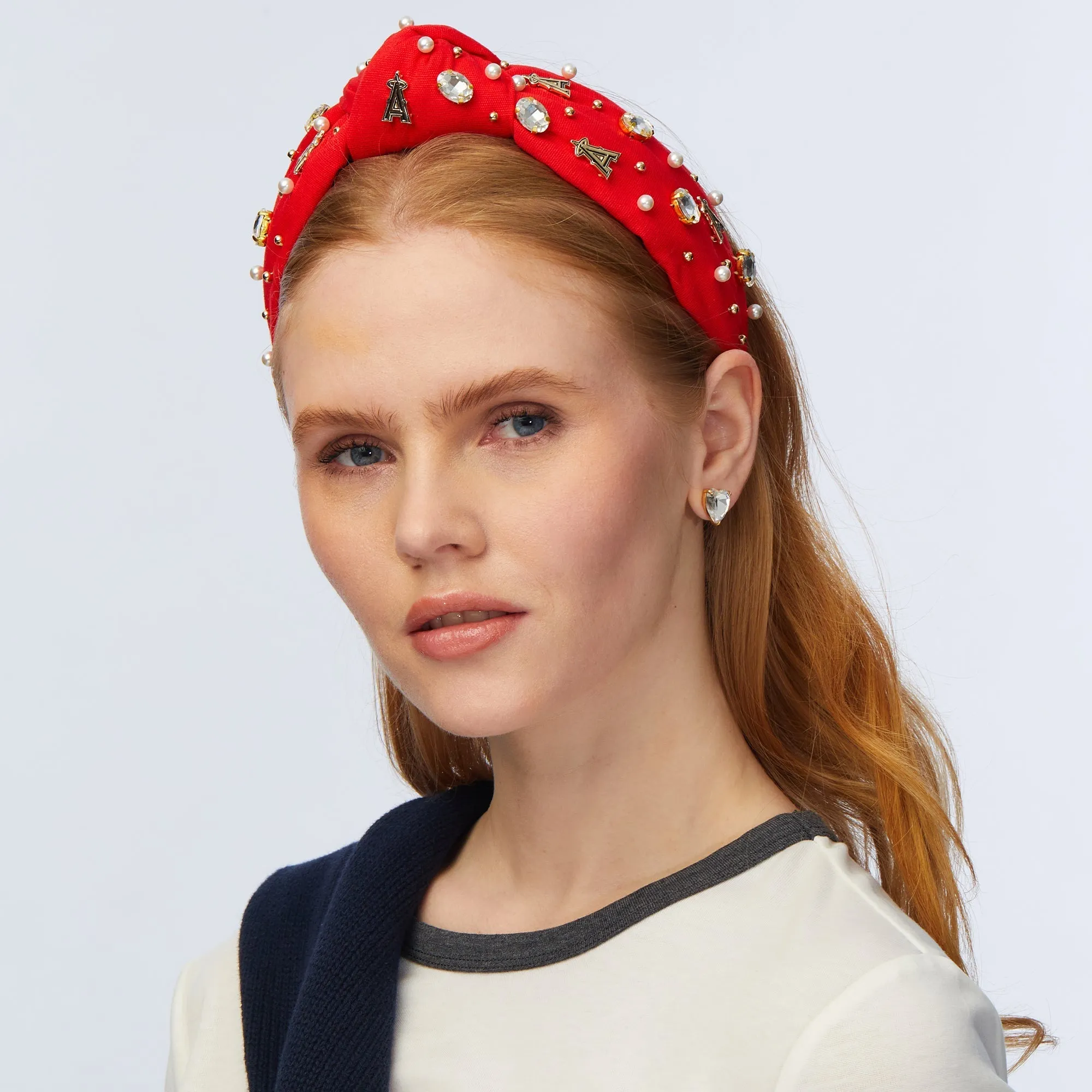 LOS ANGELES ANGELS LELE SADOUGHI / MLB RED EMBELLISHED KNOTTED HEADBAND sold by Lele Sadoughi product image thumbnail 2