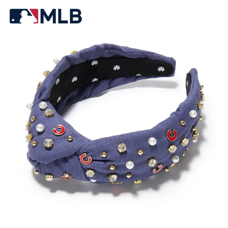 CHICAGO CUBS LELE SADOUGHI / MLB NAVY EMBELLISHED KNOTTED HEADBAND sold by Lele Sadoughi