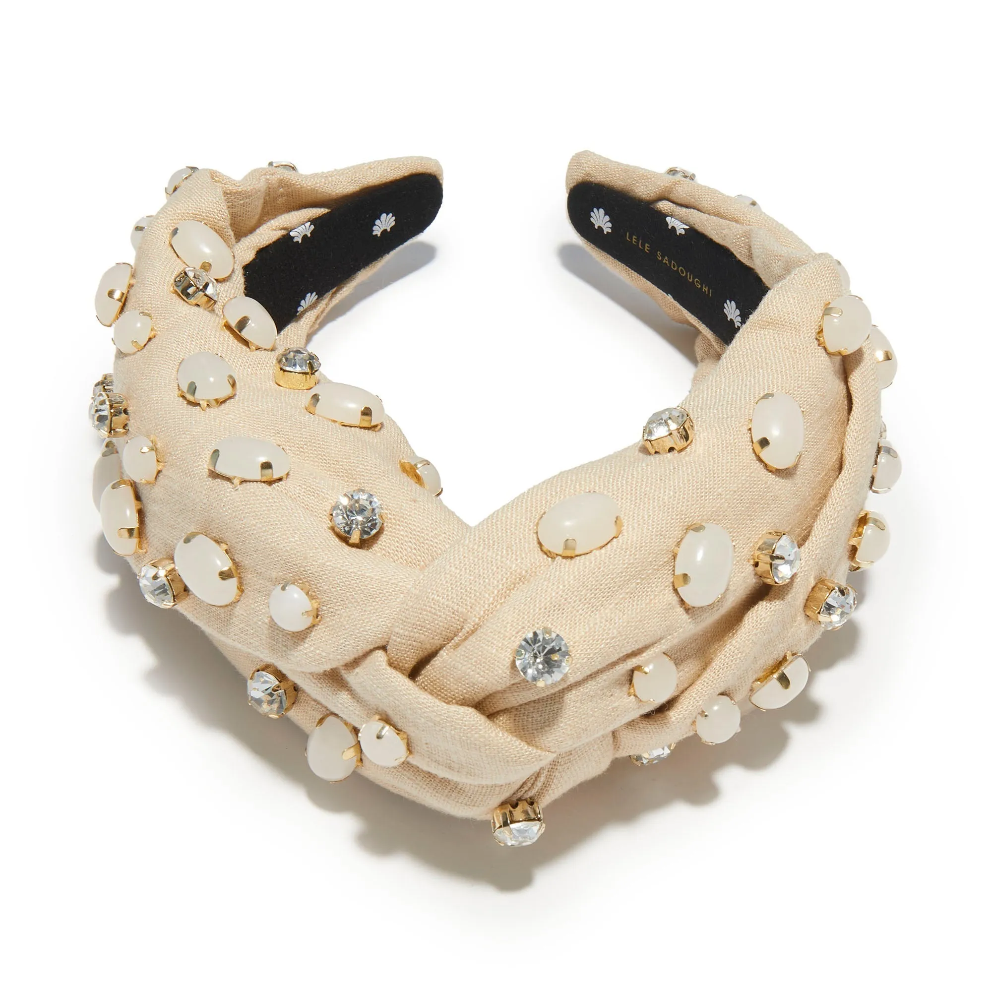 OPAL BISQUE LINEN EMBELLISHED GRETA HEADBAND sold by Lele Sadoughi product image thumbnail 3