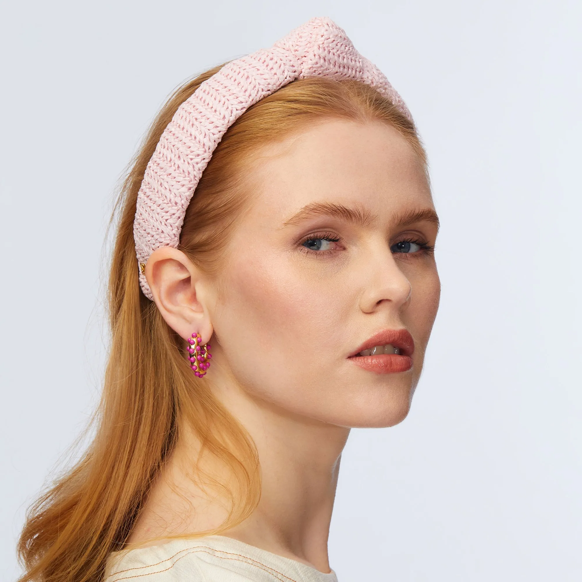 BLUSH RAFFIA SLIM KNOTTED HEADBAND sold by Lele Sadoughi product image thumbnail 4