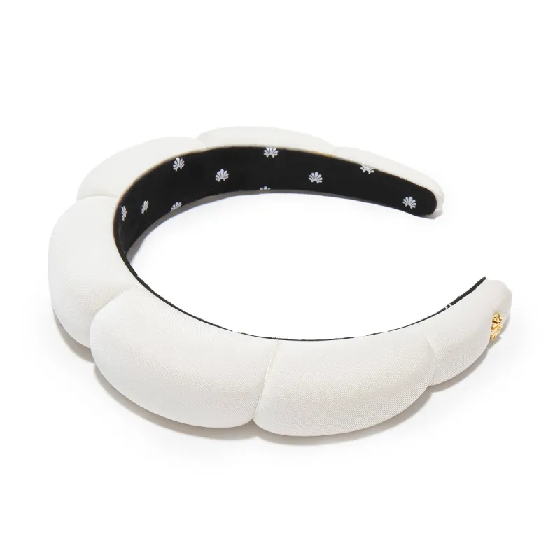 IVORY SATIN SCALLOPED HEADBAND sold by Lele Sadoughi
