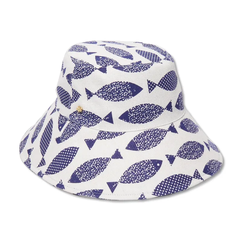 POISSON PRINTED LONG BRIM BUCKET HAT sold by Lele Sadoughi